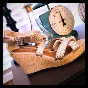 Sperry Metallic Gold Wedge Espadrille Woven Sandal